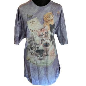 THE MOUNTAIN Vintage Style Kitten Butterfly Graphic Tie Dye Tee Purple 2XL